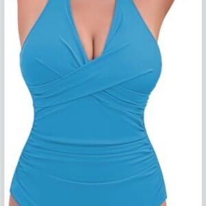 Elegant Teal Crossover One-Piece Swimsuit